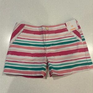 NWT- Gymboree girls green & pink striped zip front shorts with pockets-10 summer